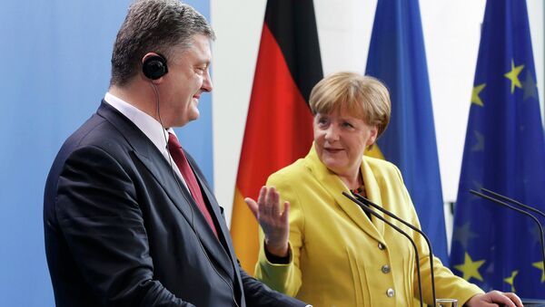 Петр Порошенко и Ангела Меркель во время визита украинского президента в Германию