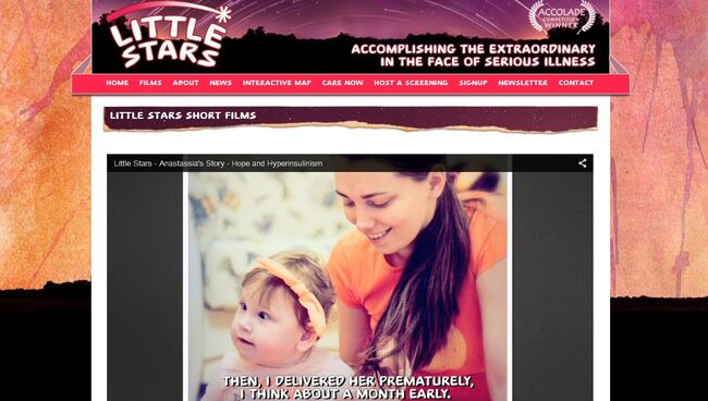 Скриншот страницы международного проекта Little Stars с фильмом о Насте