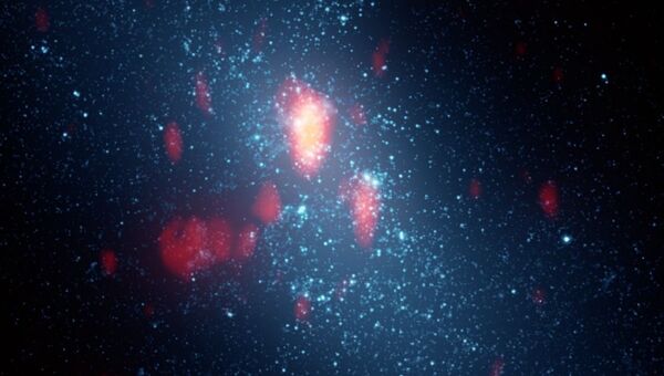 Композитная фотография галактики NGC 5253 в созвездии Центавра и гигантского родильного дома в ней
