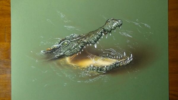 Урок рисования: крокодил всплывает на поверхности листа