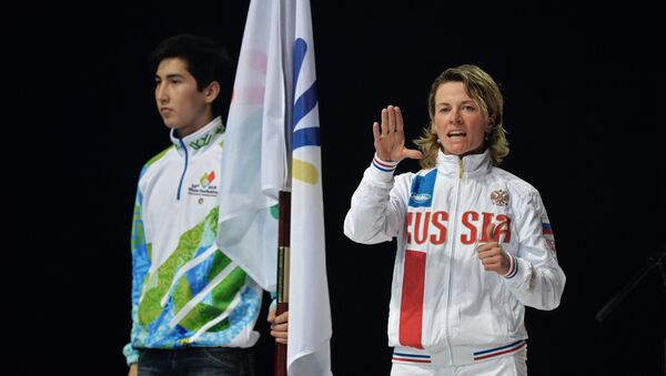 Семикратная сурдлимпийская чемпионка Анна Федулова на церемонии открытия XVIII Сурдлимпийских зимних игр в Ханты-Мансийске.