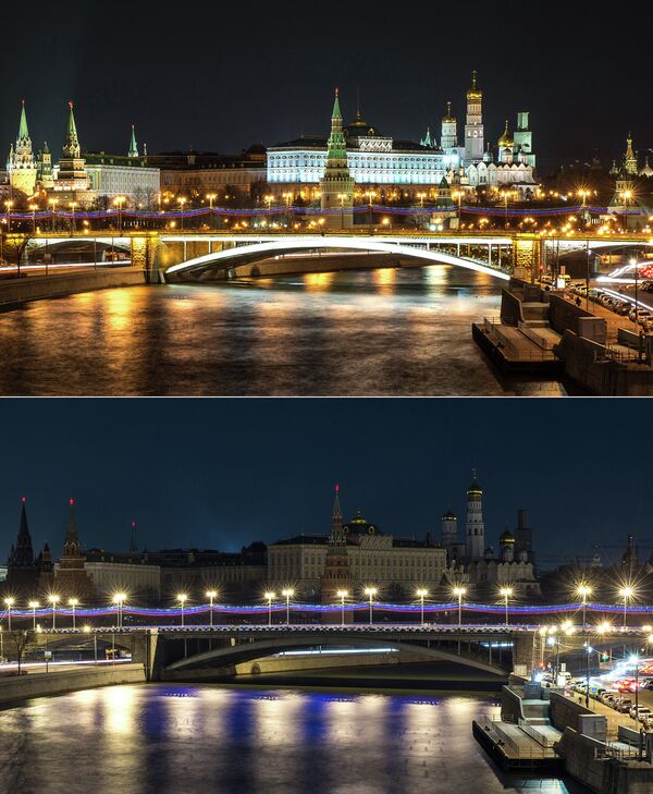 Вид на Кремль во время проведения акции Час Земли