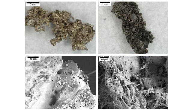Частицы сажи в искусственном аналоге грунта Меркурия, созданного в лаборатории