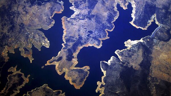 Вид с воздуха на пострадавший от засухи район в Новом Южном Уэльсе, Австралия