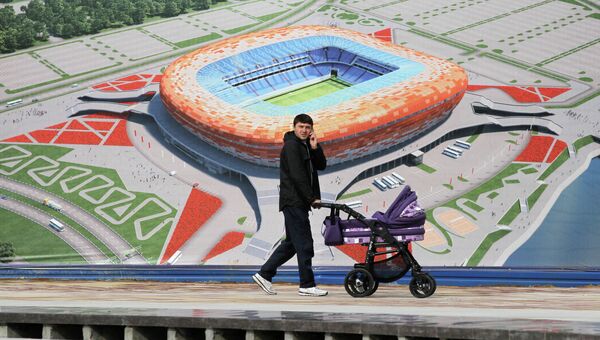 Макет стадиона в Саранске, на котором состоятся матчи Чемпионата мира по футболу 2018