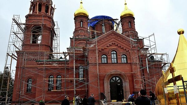 Строительство православного храма Рождества Христова в станице Наурской Чеченской республики. Архивное фото