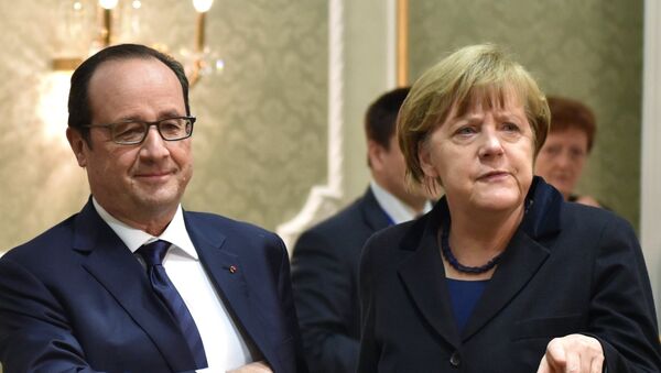 Президент Франции Франсуа Олланд и канцлер Германии Ангела Меркель
