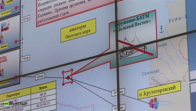 Карта с обозначением места крушения траулера Дальний Восток в Охотском море