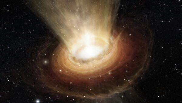 Сверхмассивная черная дыра в центре галактики в представлении художника