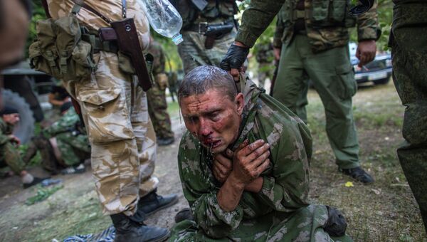 Украинский десантник, взятый в плен в ходе боя за город Шахтерск, 31 июля 2014