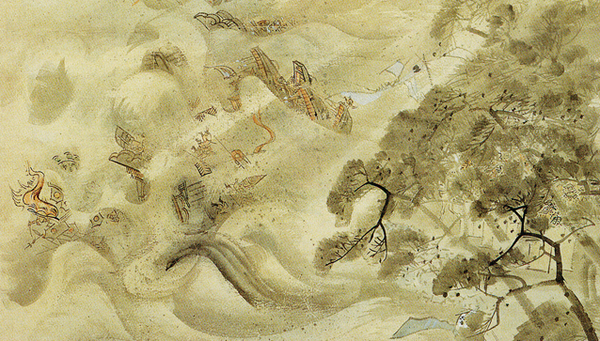 Картина японского художника Кикуси Йосаи, посвященная священному ветру - камикадзе