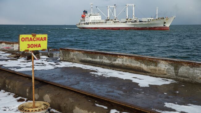 Судно Андромеда, доставившее выживших моряков и тела погибших членов экипажа затонувшего траулера Дальний Восток