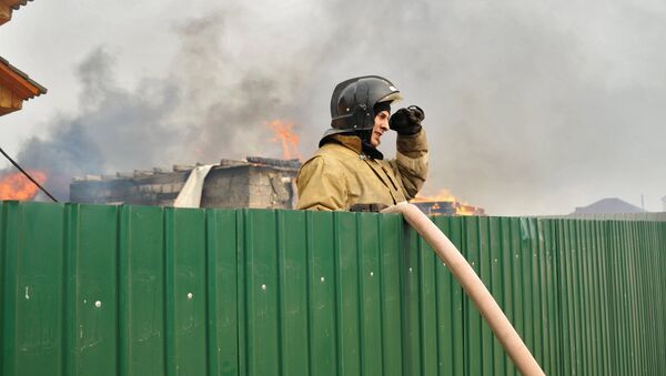 Сотрудник МЧС РФ тушит лесной пожар