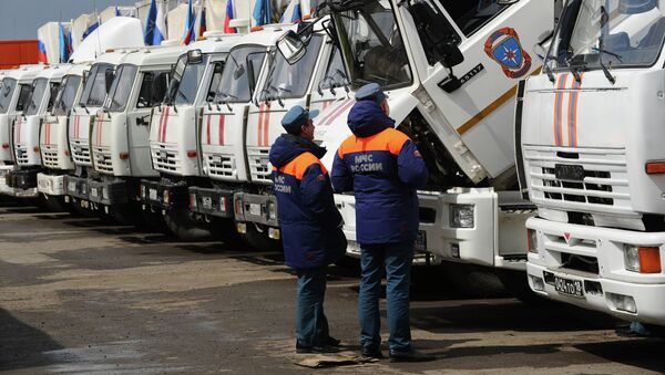 Формирование очередного гуманитарного конвоя в Ростовской области. Архивное фото