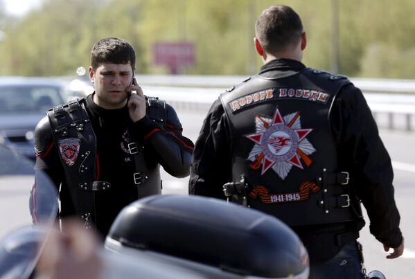 Члены мотоклуба Ночные волки на Белорусско-Польской границе