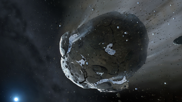Рисунок астероида, пережевываемого белым карликом