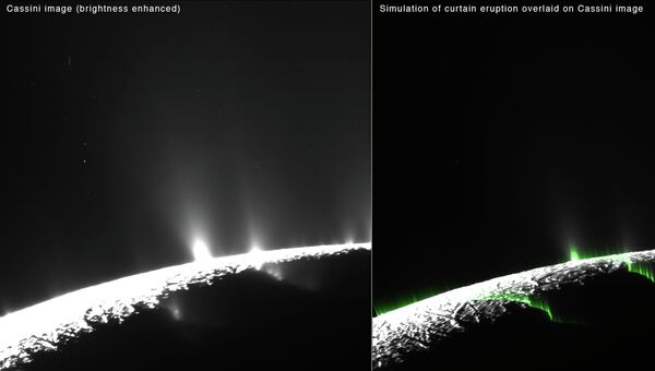 Слева – снимок с Кассини, справа – компьютерная модель, наложенная на фотографию