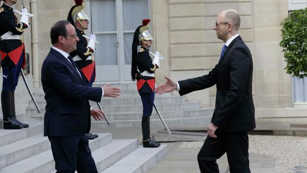 Президент Франции Франсуа Олланд и премьер-министр Украины Арсений Яценюк во время встречи в Париже