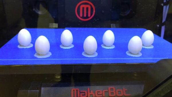 Муляжи яиц буроголовых трупиалов внутри 3D-принтера