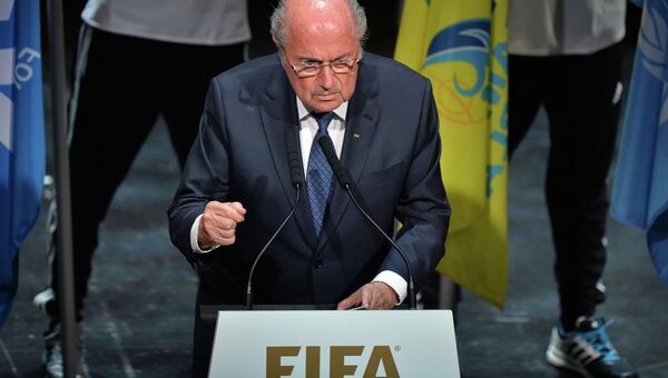 Президент ФИФА Йозеф Блаттер на церемонии открытия 65-го Конгресса ФИФА в Цюрихе, Швейцария