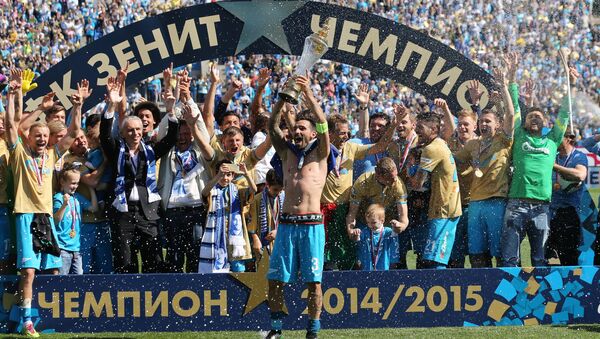 ФК Зенит празднует победу в чемпионате России по футболу. Архивное фото