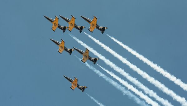 Выступление пилотажной группы Русь на самолетах Л-39 Альбатрос на авиашоу Олимпийское небо в Сочи
