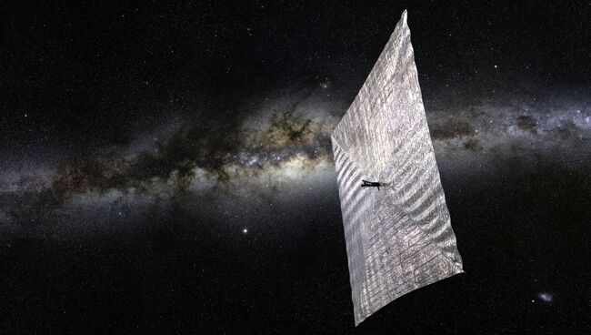 Так художник представил себе зонд-парусник Lightsail-A в космосе