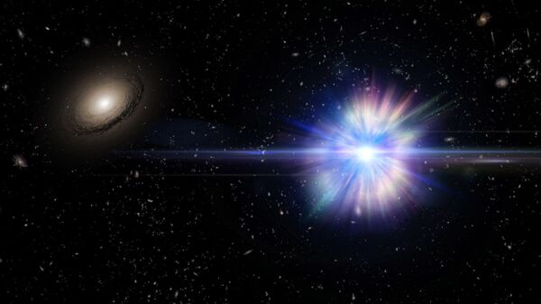 Художественное изображение взрыва типичной сверхновой за пределами галактики