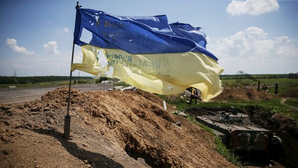 Флаг Украины на позициях ВСУ возле города Марьинка. Архивное фото