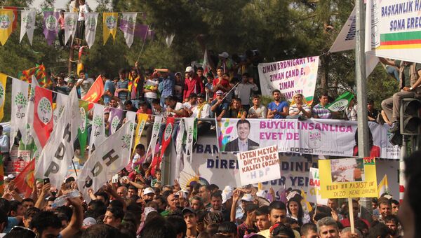 Участники митинга Народно-Демократической партии в Диярбакыре (Турция)