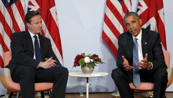 Встреча президента США Барака Обамы с премьер-министром Великобритании Дэвидом Кэмероном на полях саммита G7 в Германии