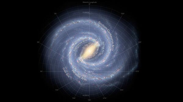 Предполагаемый вид со стороны нашей галактики Млечный Путь