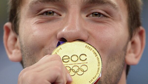 Давит Чакветадзе (Россия), завоевавший золотую медаль в соревнованиях по греко-римской борьбе