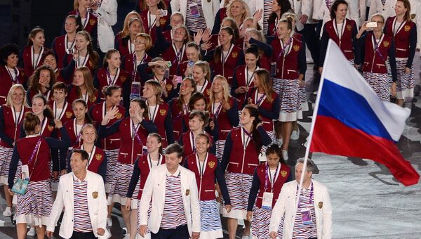 Представители России во время парада атлетов и членов национальных делегаций на церемонии открытия I Европейских игр в Баку. Архивное фото