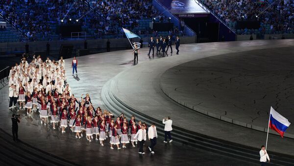 Представители России во время парада атлетов и членов национальных делегаций на церемонии открытия I Европейских игр в Баку. Архивное фото