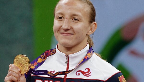 Валерия Лазинская завоевавшая золотую медаль по вольной борьбе на I Европейских играх в Баку