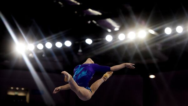 Алия Мустафина на соревнованиях по спортивной гимнастике в женском индивидуальном многоборье на I Европейских играх в Баку