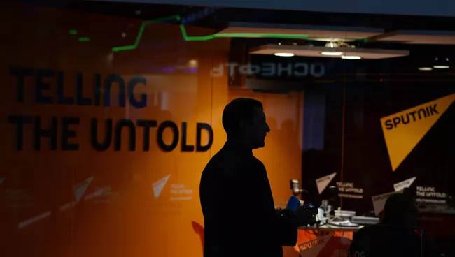 Павильон новостного агентства Sputnik на ПМЭФ 2015. Архивное фото