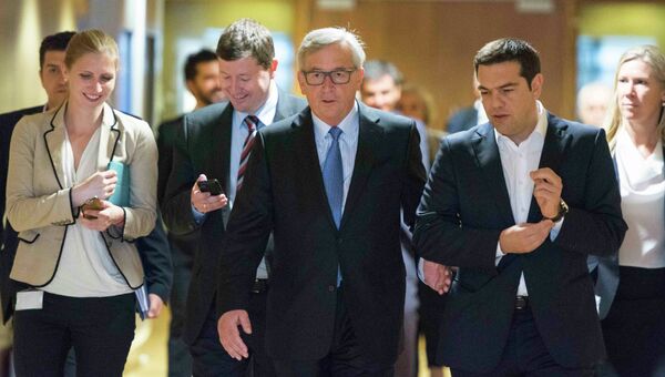 Встреча премьер-министра Греции Алексиса Ципраса и председателя Еврокомиссии Жан-Клода Юнкера