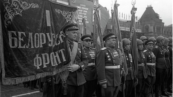Воины 1 Белорусского фронта на Параде Победы на Красной площади 24 июня 1945 года