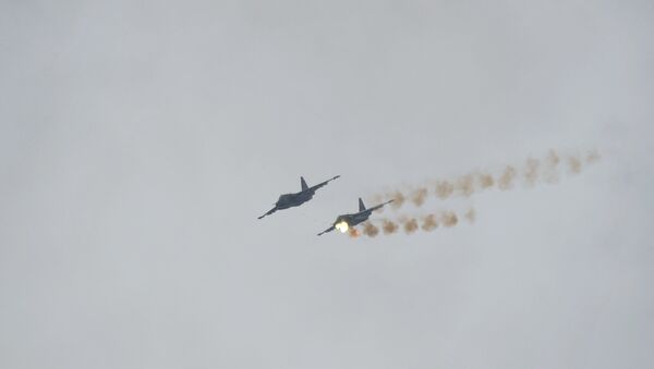 Самолеты Су-25 во время учений в рамках совместной воздушно-огневой конференции ВВС И ПВО России и Белоруссии