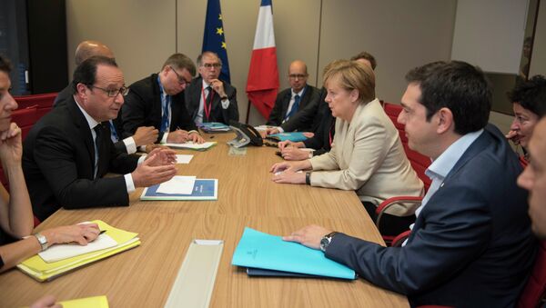 Встреча президента Франции Франсуа Олланда, канцлера Германии Ангелы Меркель и премьер-министра Греции Алексиса Ципраса