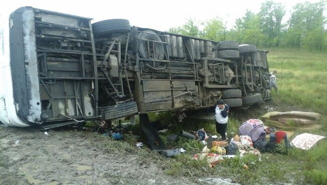 На месте ДТП с участием междугороднего автобуса в Волгоградской области. Архив