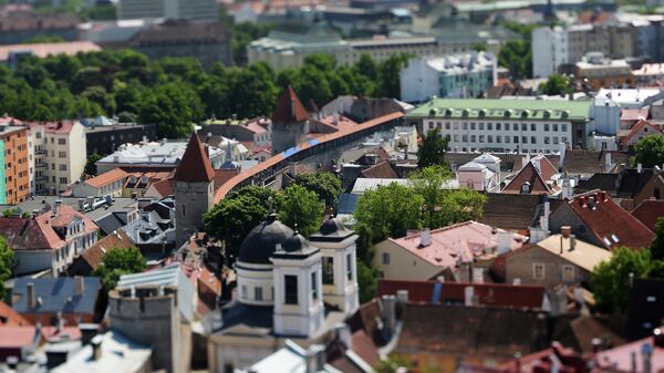 Вид на Старый город с верхушки церкви Оливисте в Таллине, Эстония