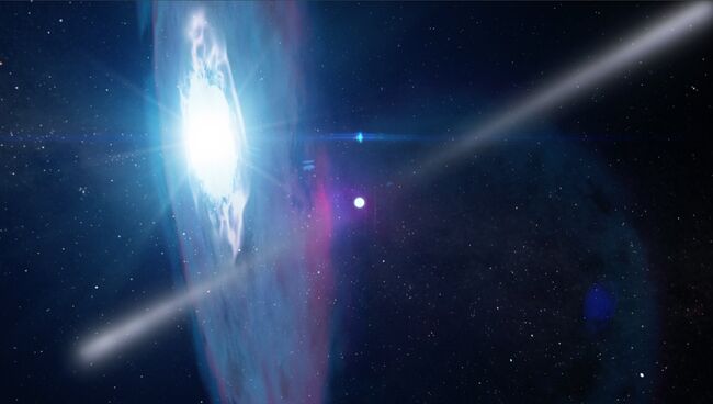 Так художник представил себе последствия встречи пульсара и ярчайшей звезды Галактики Так художник представил себе последствия встречи пульсара и ярчайшей звезды Галактики