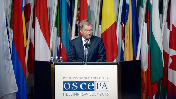 Президент Финляндии Саули Ниинистё во время выступления на сессии ПА ОБСЕ. Архивное фото