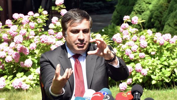 Председатель Одесской областной государственной администрации Михаил Саакашвили на пресс-конференции по итогам встречи с послом США на Украине Джеффри Пайеттом. 6 июля 2015