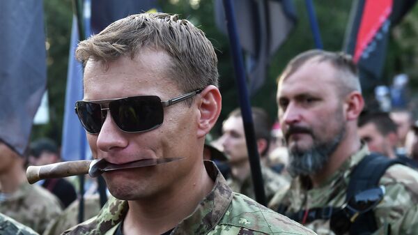 Украинские националисты на демонстрации в Киеве.