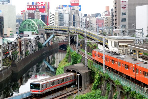 Поезд на станции Отяномидзу токийского метро