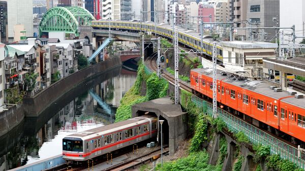 Поезд на станции Отяномидзу токийского метро